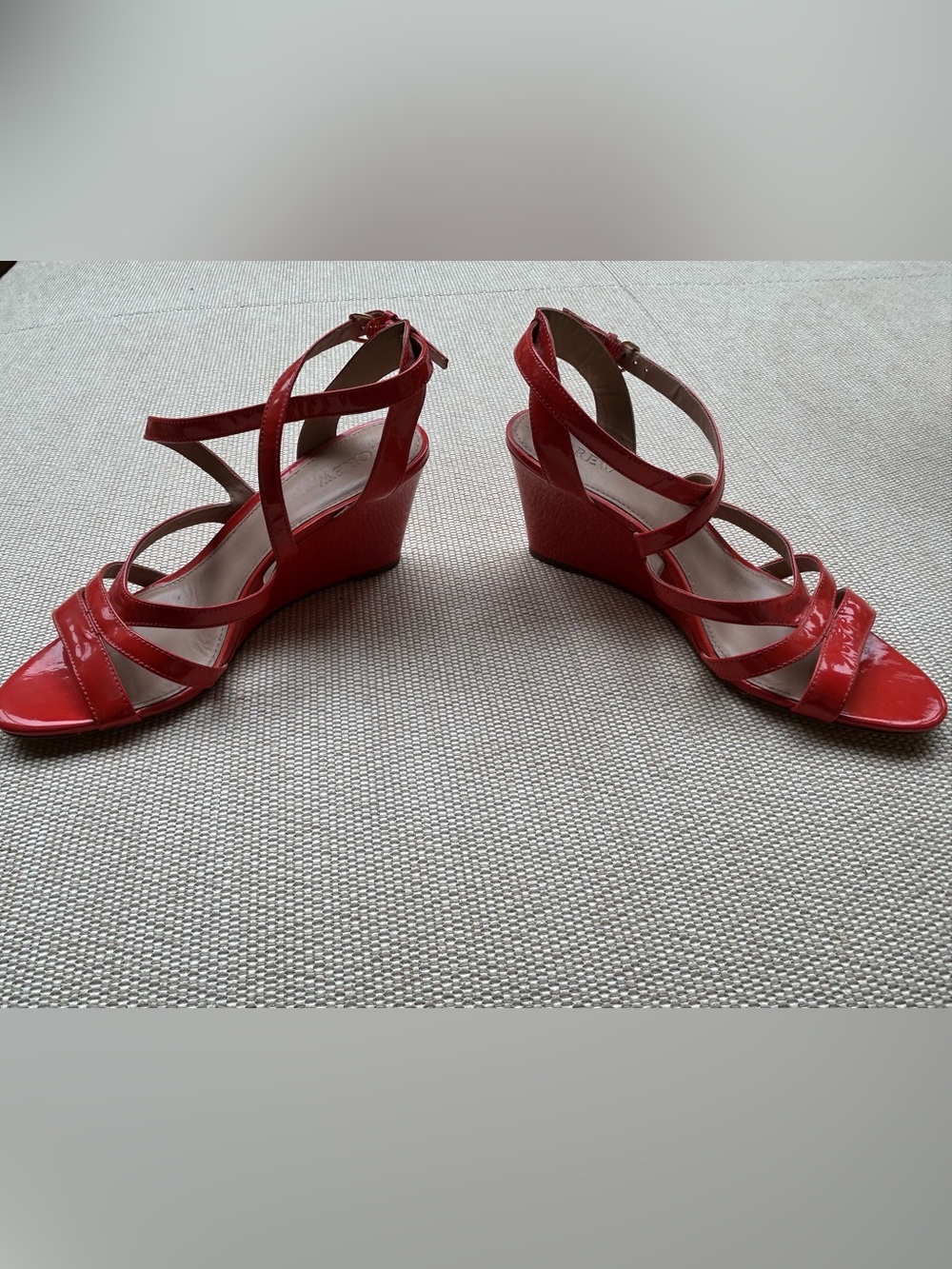J. Crew orange Patent Wedge Sandals with Crisscross Straps